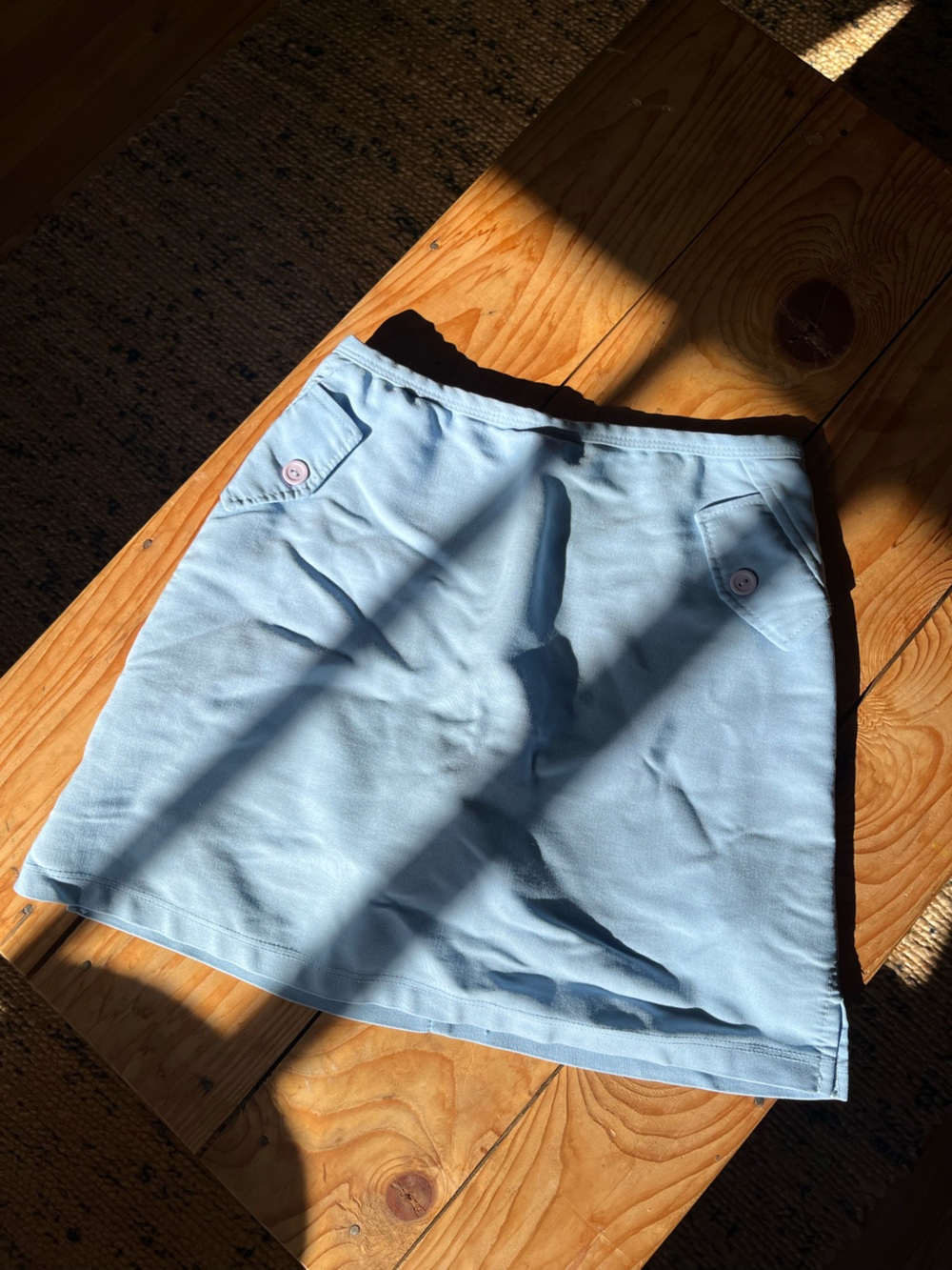 Vintage Light Blue Mini Skirt with Buttoned Pocket Details